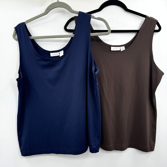 Chico's Lot of 2 Nylon Stretch Tank Top Shell Sz 3 XL Navy Blue & Brown Neutral - Picture 1 of 6